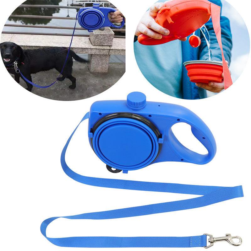 HKM-3412669 Pet Supplies with Water Bottle and Leash - Adjustable Plastic Traction Rope in Blue, Black, or Red