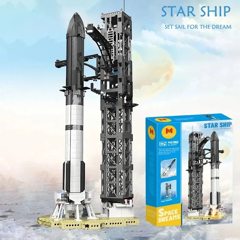 HKM-341267 Starship Rocket Building Block Model Set with 1763 Pieces for Ages 8 and Up