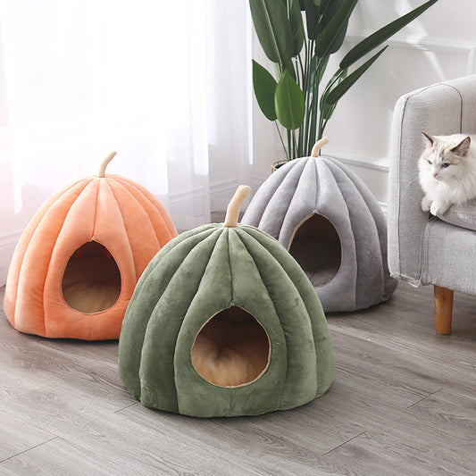 HKM-3412925 Cozy Pumpkin Cat House - Removable and Washable Cat Nest with High Elasticity Fabric