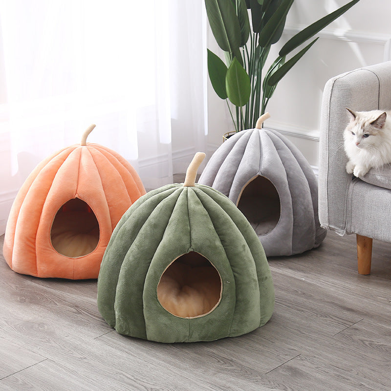 HKM-3412925 Cozy Pumpkin Cat House - Removable and Washable Cat Nest with High Elasticity Fabric