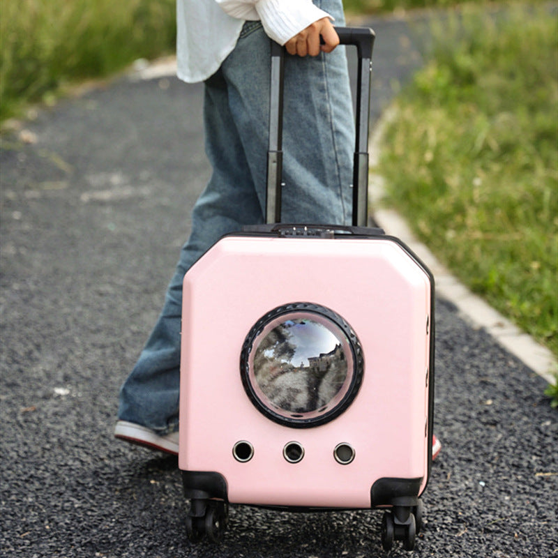 HKM-3415101 Pet Flight Carrier Trolley Case - Solid Color (Pink, Burgundy, White, Orange) - Hard PVC - 15 Gold Capacity