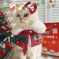 HKM-3417021 Festive Cat Shawl Cloak with Bell and Hairpin in Green and Red - Sizes XS to L