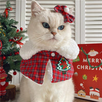 HKM-3417021 Festive Cat Shawl Cloak with Bell and Hairpin in Green and Red - Sizes XS to L