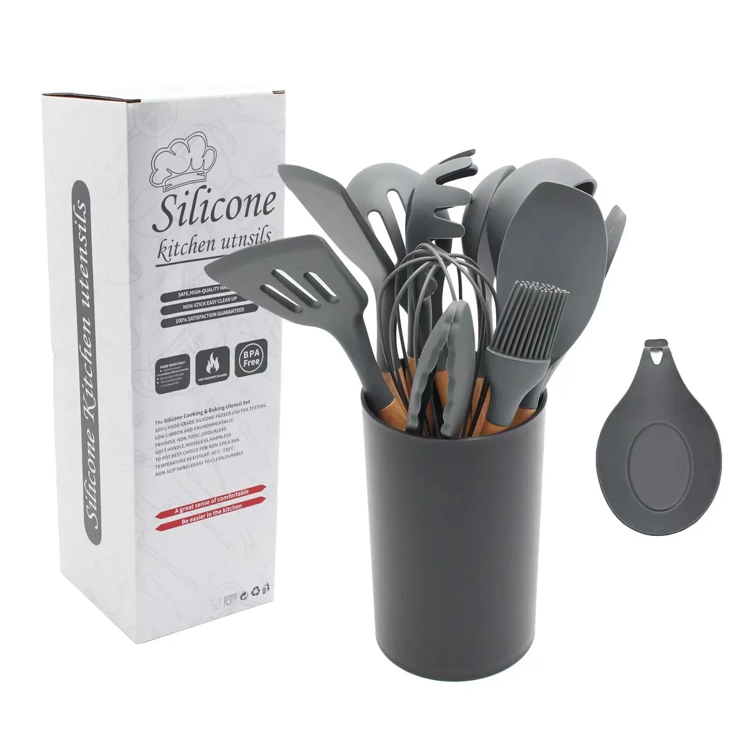 HKM-341843 Nylon and Stainless Steel Cooking Utensil Set with Spatula - Non-Stick Kitchen Tools