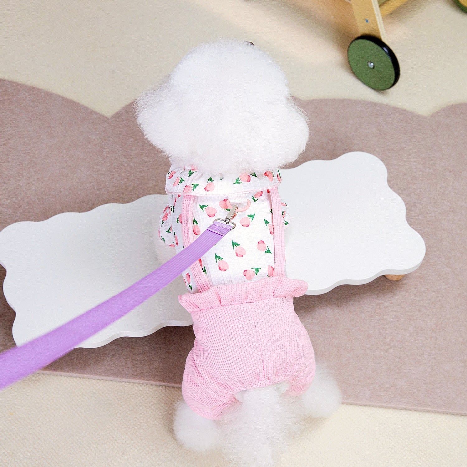 HKM-3419197 Personalized Floral Dog Clothes in Pink and Green - Casual Polyester Pet Apparel for All Sizes
