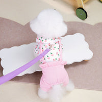 HKM-3419197 Personalized Floral Dog Clothes in Pink and Green - Casual Polyester Pet Apparel for All Sizes