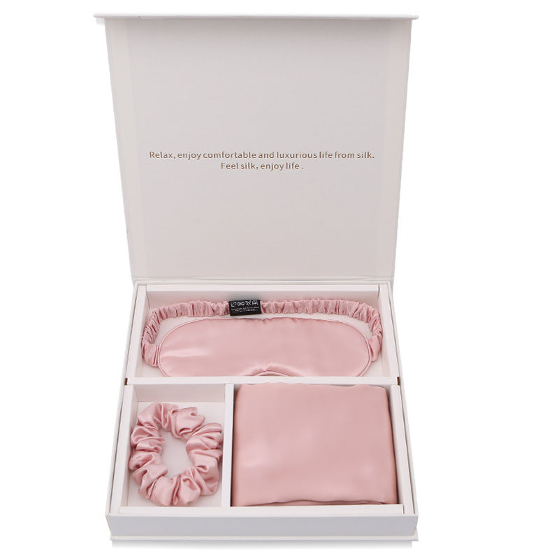 HKM-341971 Silk Eye Mask Gift Set with Pillowcase and Scrunchie - Breathable, Hypoallergenic, Anti-Aging