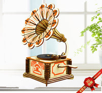 HKM-341971 Wooden 3D Gramophone Puzzle for Creative Fun - 15x15x22.2 cm