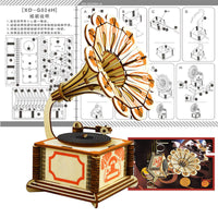 HKM-341971 Wooden 3D Gramophone Puzzle for Creative Fun - 15x15x22.2 cm