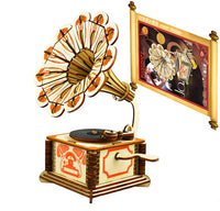 HKM-341971 Wooden 3D Gramophone Puzzle for Creative Fun - 15x15x22.2 cm