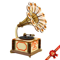 HKM-341971 Wooden 3D Gramophone Puzzle for Creative Fun - 15x15x22.2 cm