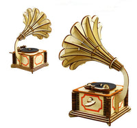 HKM-341971 Wooden 3D Gramophone Puzzle for Creative Fun - 15x15x22.2 cm