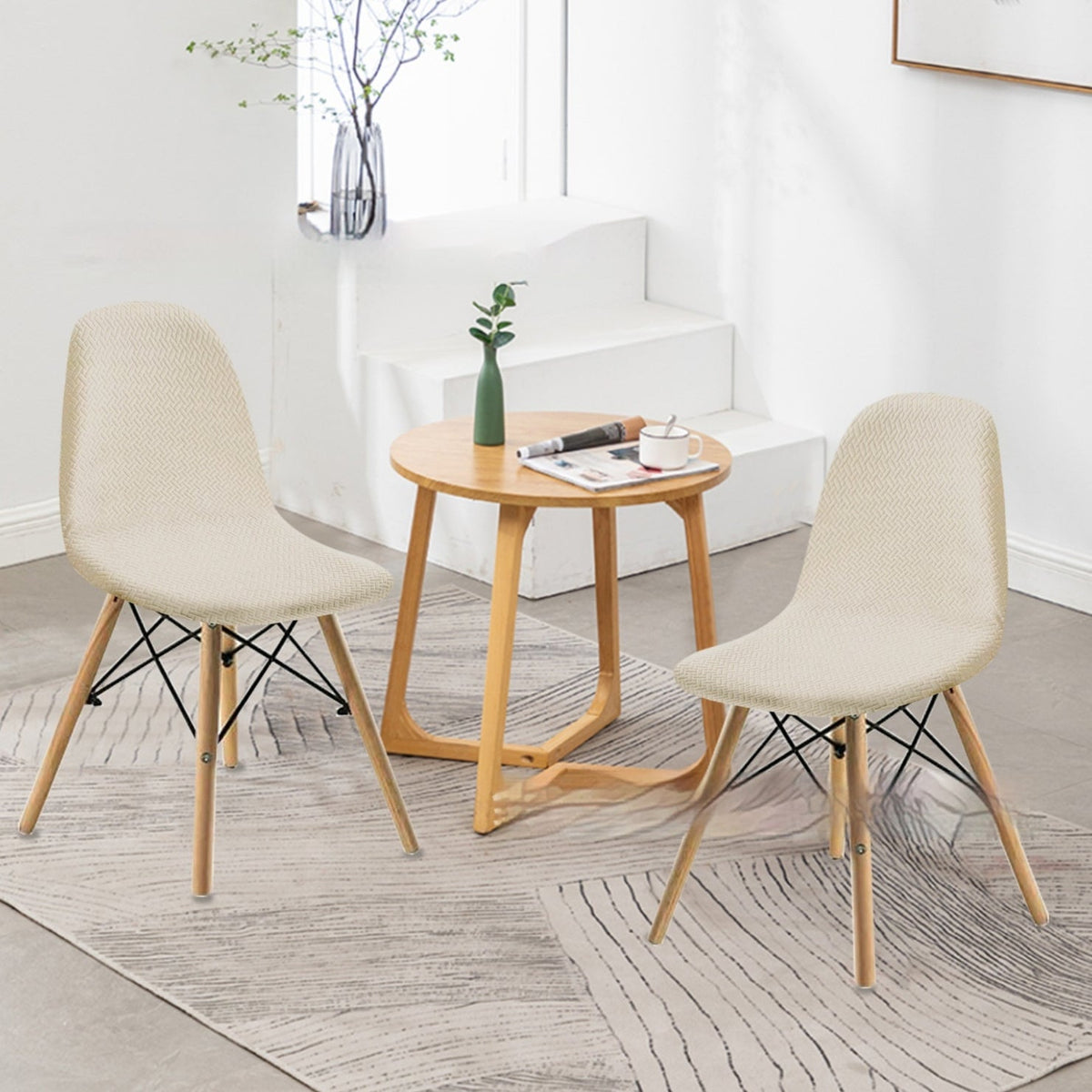HKM-342035 Long Plaid Jacquard Chair Cover in Modern Geometric Design - Multiple Colors Available