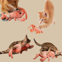 HKM-3421885 Cat and Small Dog Flopping Lobster Toy - Chewable, Catnip-Infused Kicker, USB-Rechargeable, and Washable