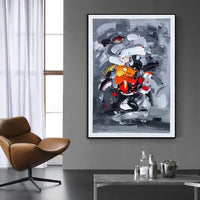 HKM-342227 Abstract Grey Handmade Oil Painting on Canvas - Modern Vertical Wall Art for Living Room and Home Decor