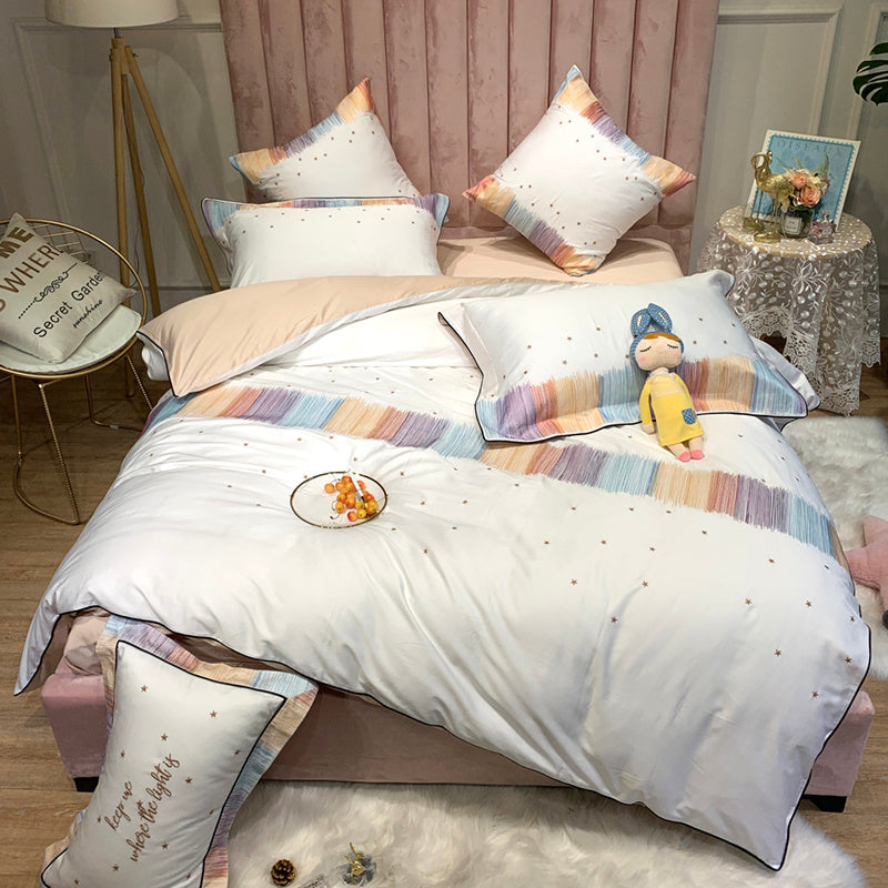 HKM-342291 Embroidered Star Geometry Duvet Cover Set in Pure Long-Staple Cotton