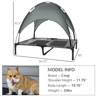 HKM-3423037 Elevated Dog Bed with Removable Canopy Shade, Portable Outdoor Cot for Pets, Gray, 36 Inch, Supports 66 lbs