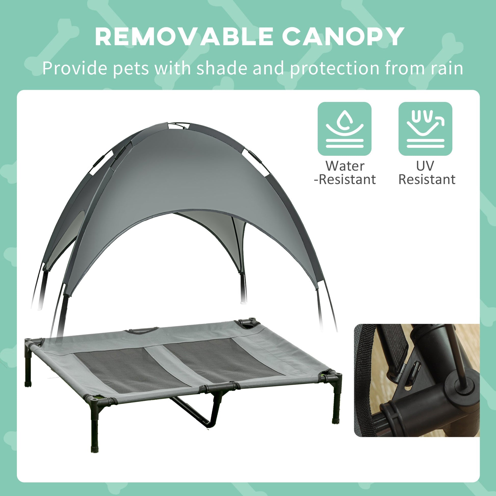 HKM-3423037 Elevated Dog Bed with Removable Canopy Shade, Portable Outdoor Cot for Pets, Gray, 36 Inch, Supports 66 lbs