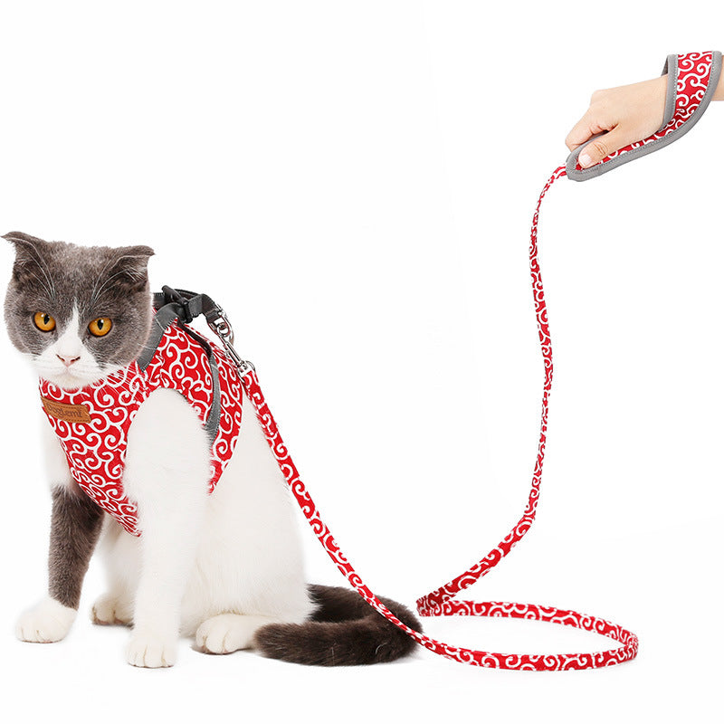 HKM-3423677 Japanese Style Cat Vest Harness with Adjustable Traction Rope & Durable Materials