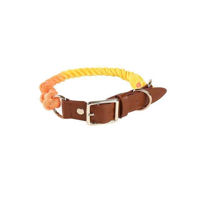 HKM-3424189 Cotton Rope and Leather Dog Leash and Collar Set for Medium to Large Dogs, Multiple Colors Available
