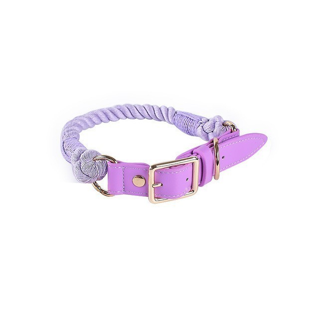 HKM-3424189 Cotton Rope and Leather Dog Leash and Collar Set for Medium to Large Dogs, Multiple Colors Available