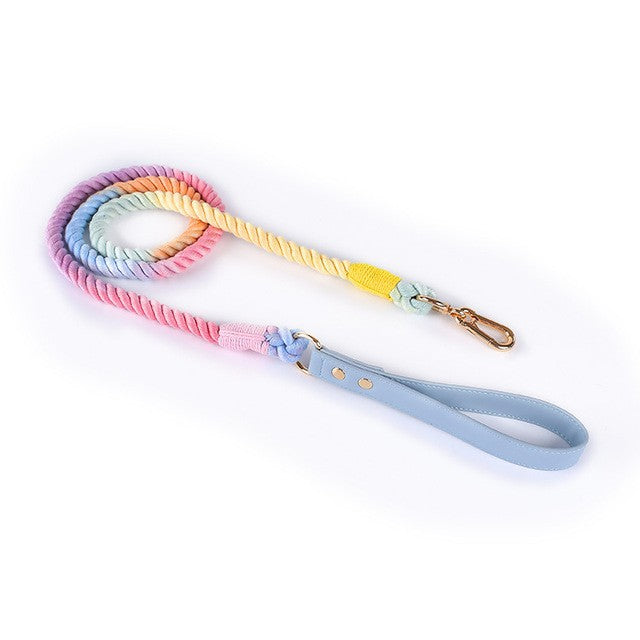 HKM-3424189 Cotton Rope and Leather Dog Leash and Collar Set for Medium to Large Dogs, Multiple Colors Available