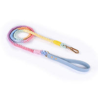 HKM-3424189 Cotton Rope and Leather Dog Leash and Collar Set for Medium to Large Dogs, Multiple Colors Available