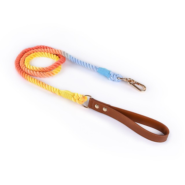 HKM-3424189 Cotton Rope and Leather Dog Leash and Collar Set for Medium to Large Dogs, Multiple Colors Available