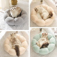 HKM-3424445 Plush Round Flower-Shaped Doghouse in Light Pink, Light Green, and Gray - Soft Cloth Pet Nest