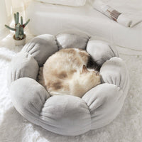 HKM-3424445 Plush Round Flower-Shaped Doghouse in Light Pink, Light Green, and Gray - Soft Cloth Pet Nest