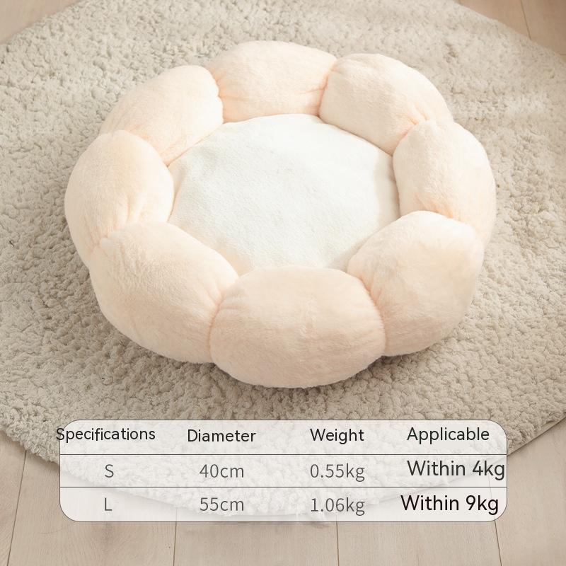 HKM-3424445 Plush Round Flower-Shaped Doghouse in Light Pink, Light Green, and Gray - Soft Cloth Pet Nest