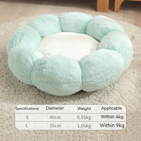 HKM-3424445 Plush Round Flower-Shaped Doghouse in Light Pink, Light Green, and Gray - Soft Cloth Pet Nest