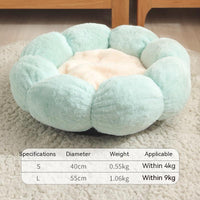 HKM-3424445 Plush Round Flower-Shaped Doghouse in Light Pink, Light Green, and Gray - Soft Cloth Pet Nest