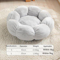 HKM-3424445 Plush Round Flower-Shaped Doghouse in Light Pink, Light Green, and Gray - Soft Cloth Pet Nest