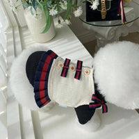 HKM-3424957 Plush Suspender Skirt for Dogs - Warm British Style in Off-White and Navy, Sizes S to XXXL