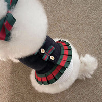 HKM-3424957 Plush Suspender Skirt for Dogs - Warm British Style in Off-White and Navy, Sizes S to XXXL