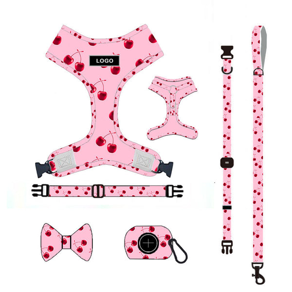 HKM-3425853 Pink Dog Leash Set with Chest Strap, Collar, Bowknot, and Accessories