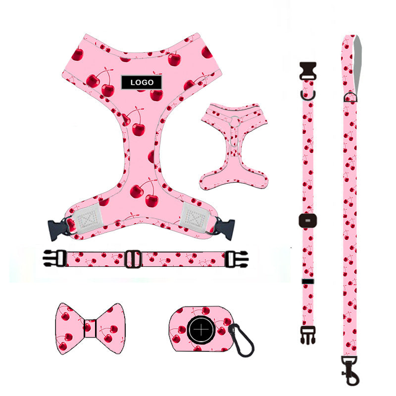HKM-3425853 Pink Dog Leash Set with Chest Strap, Collar, Bowknot, and Accessories