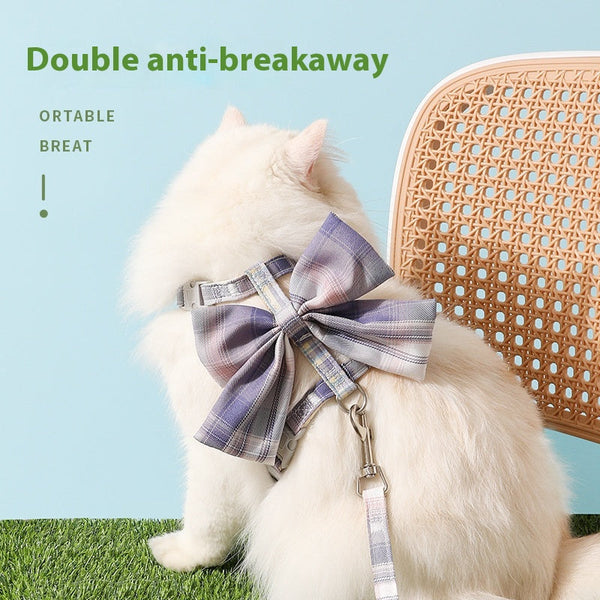 HKM-3426365 Cat Hand Holding Rope - Bow I-shaped, Various Color Options, Size S-M, Durable Cloth Material