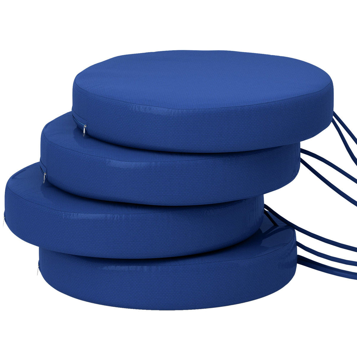 HKM-342675 Set of 4 Round Outdoor Seat Cushions, Navy Blue, Machine Washable, Fits 15-15.7 Inch Chairs