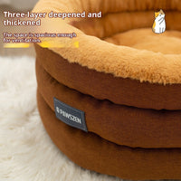 HKM-3428413 Cozy Thickened Round Pet Bed for Dogs - Brown or Gray, Small & Large Sizes Available