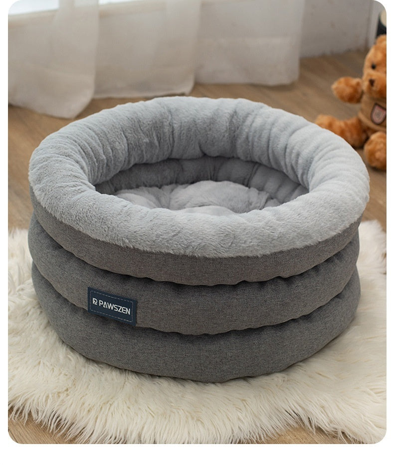 HKM-3428413 Cozy Thickened Round Pet Bed for Dogs - Brown or Gray, Small & Large Sizes Available