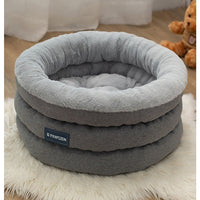 HKM-3428413 Cozy Thickened Round Pet Bed for Dogs - Brown or Gray, Small & Large Sizes Available