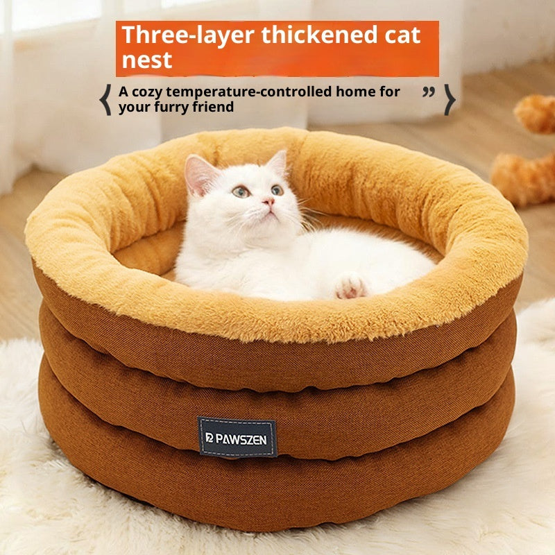 HKM-3428413 Cozy Thickened Round Pet Bed for Dogs - Brown or Gray, Small & Large Sizes Available