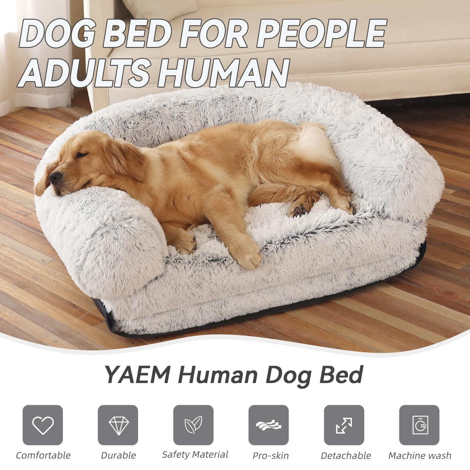 HKM-3428797 Removable and Washable Human Pet Sofa Doghouse Bed in Light and Dark Gray, 6XL Size