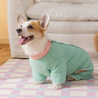 HKM-3428925 Cozy Quilted Pet Jumpsuit for Medium Dogs with Removable Caps in Brown and Mint