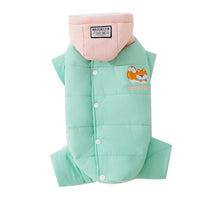 HKM-3428925 Cozy Quilted Pet Jumpsuit for Medium Dogs with Removable Caps in Brown and Mint