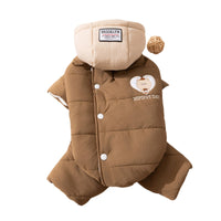 HKM-3428925 Cozy Quilted Pet Jumpsuit for Medium Dogs with Removable Caps in Brown and Mint