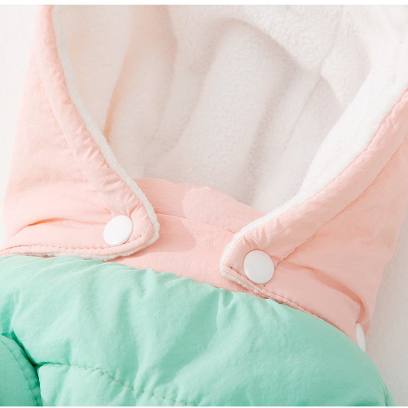 HKM-3428925 Cozy Quilted Pet Jumpsuit for Medium Dogs with Removable Caps in Brown and Mint