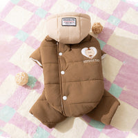 HKM-3428925 Cozy Quilted Pet Jumpsuit for Medium Dogs with Removable Caps in Brown and Mint